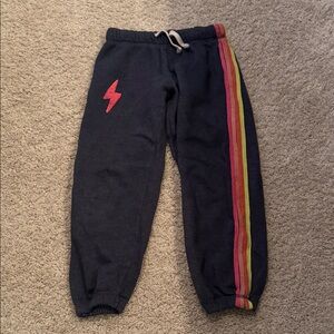 Girls 10-12 Navy Joggers with Rainbow Stripe